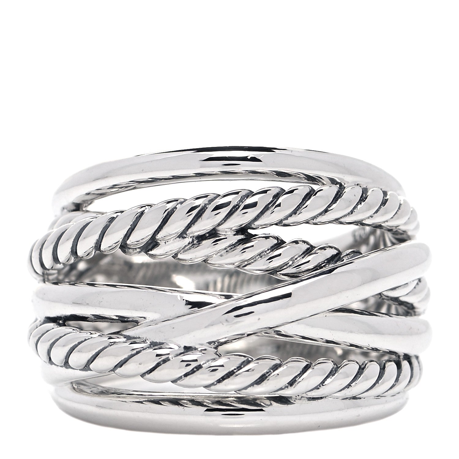 David Yurman Sterling Silver 18mm Wide Crossover Cable Ring 54 7 1 of 4