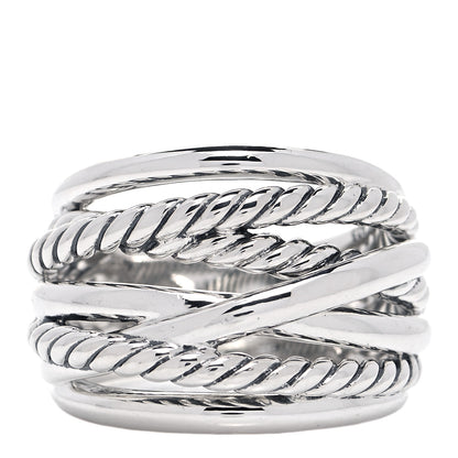 David Yurman Sterling Silver 18mm Wide Crossover Cable Ring 54 7 1 of 4