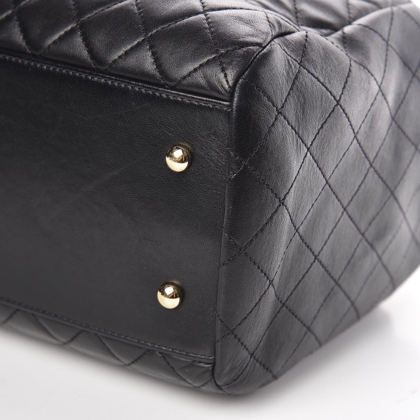 Lambskin Quilted Large Drawstring Bag Black