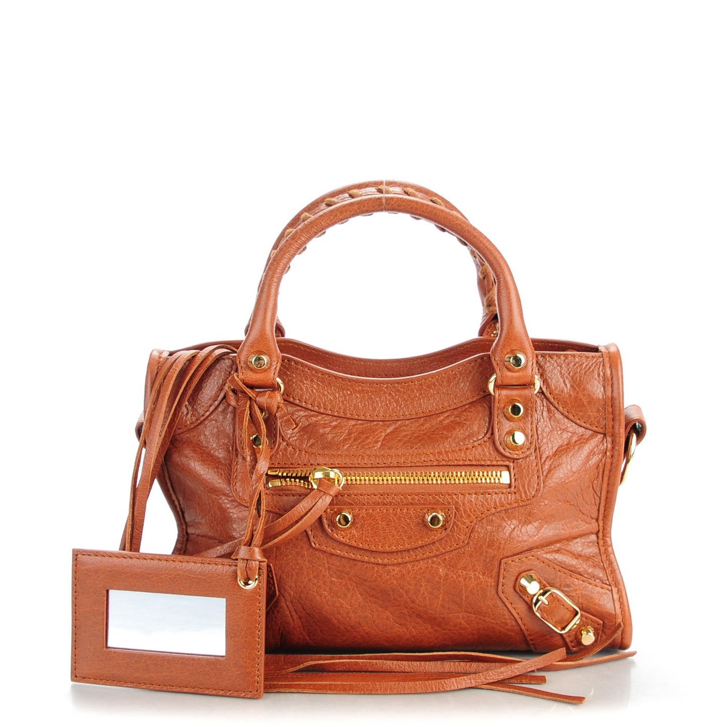 Agneau Classic Gold Hardware Mini City Marron Cognac