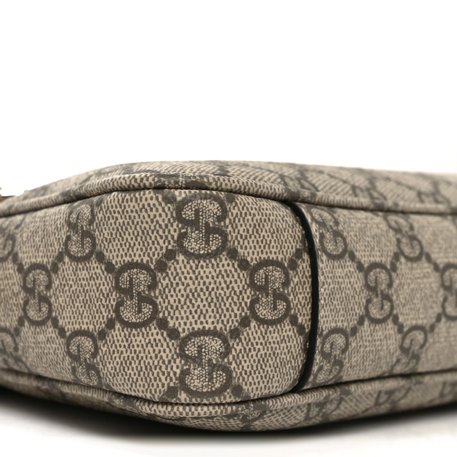 Gucci GG Supreme Monogram Textured Calfskin Small Emblem Shoulder Bag Beige Black 9 of 10