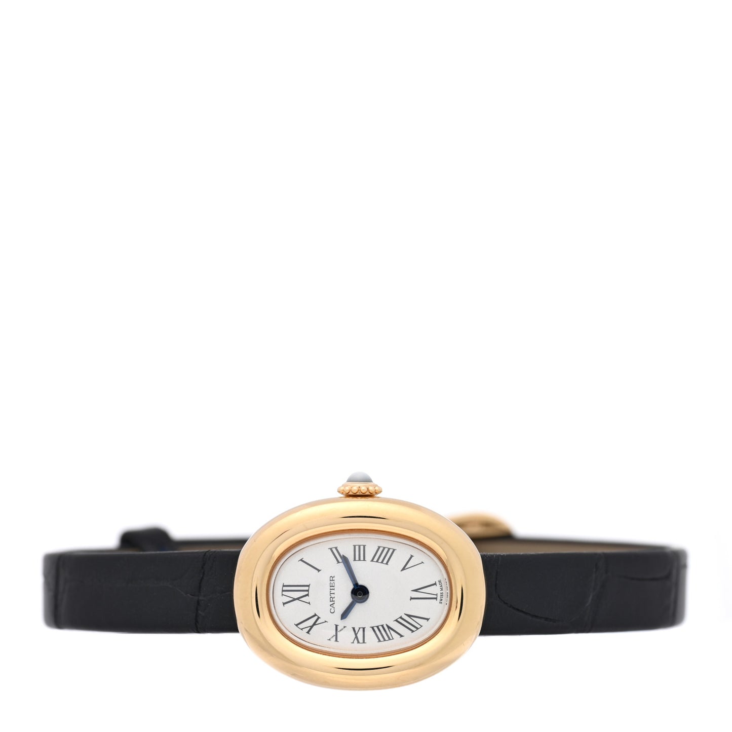 18K Yellow Gold Alligator 23mm Baignoire Quartz Watch