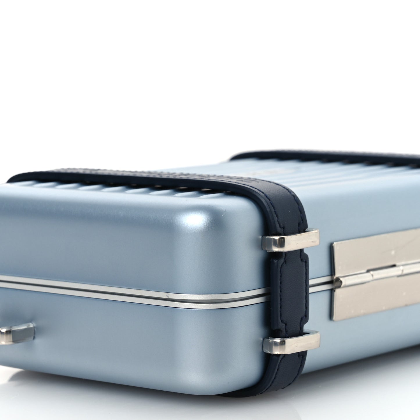 X RIMOWA Aluminum Personal Clutch On Strap Bleu