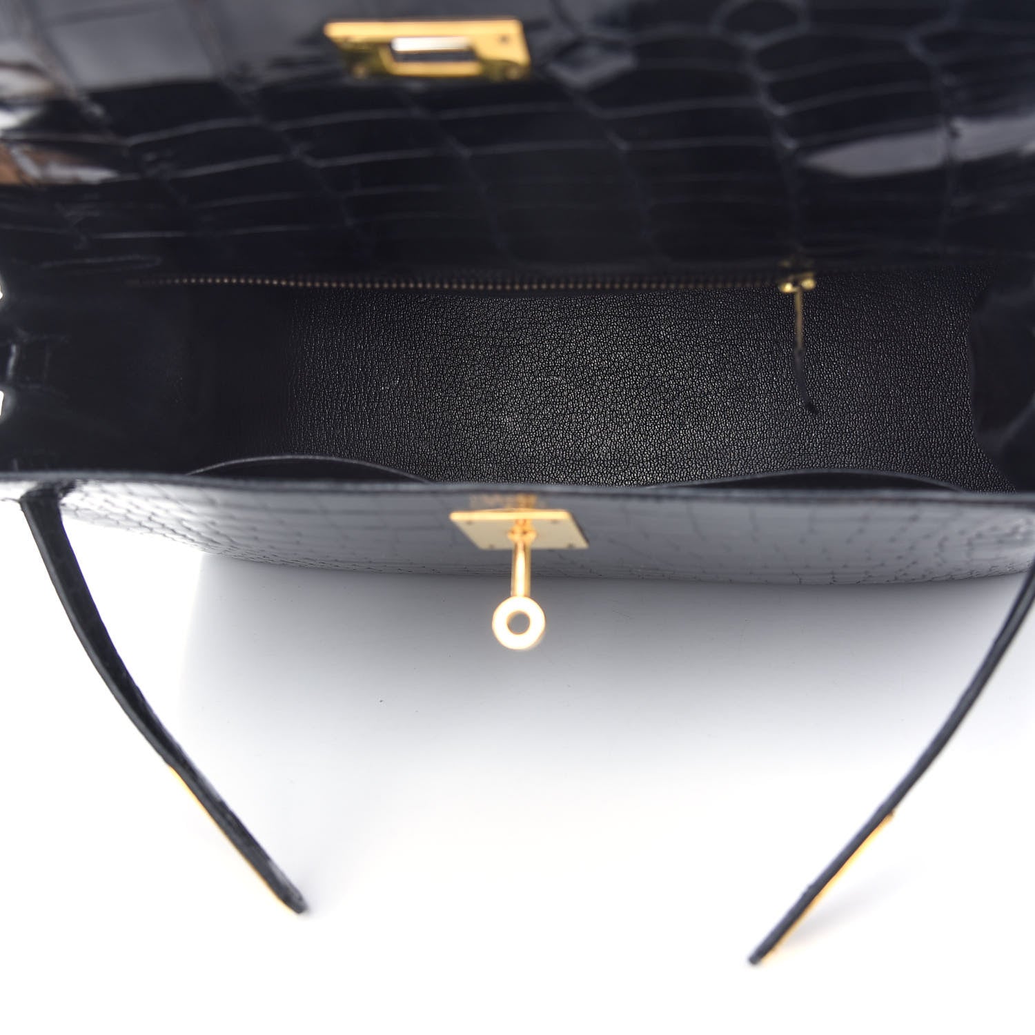 Hermes Shiny Porosus Crocodile Kelly Sellier 32 Black 5 of 12