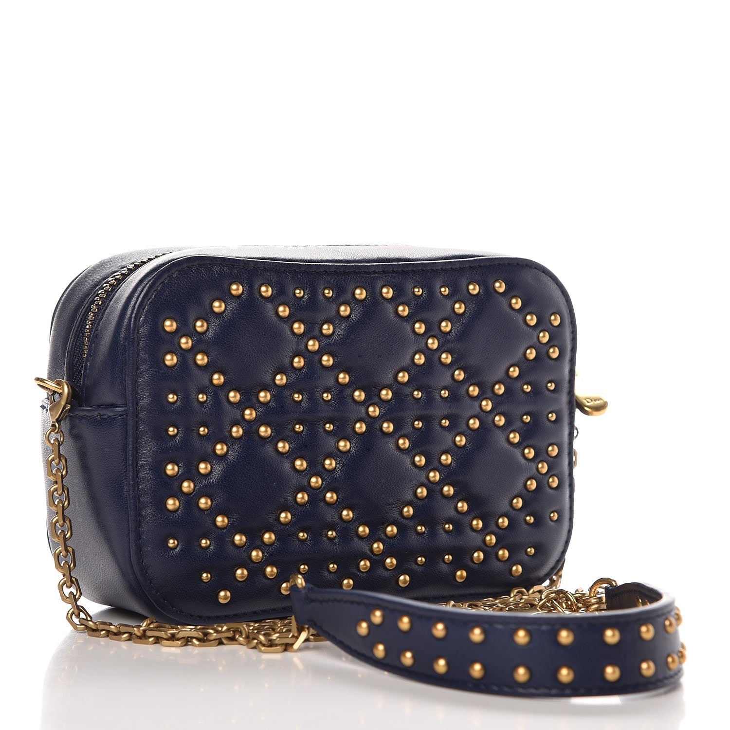 Christian Dior Lambskin Cannage Studded Lady Dior Camera Case Pouch Blue 3 of 7