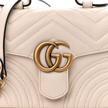 Gucci Calfskin Matelasse Mini GG Marmont Top Handle Shoulder Bag White 8 of 14