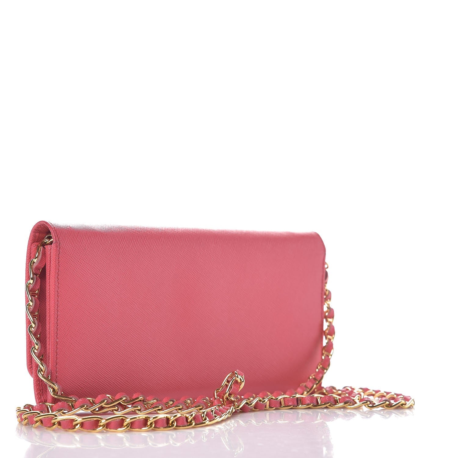 Prada Saffiano Metal Oro Chain Wallet Peonia 3 of 13