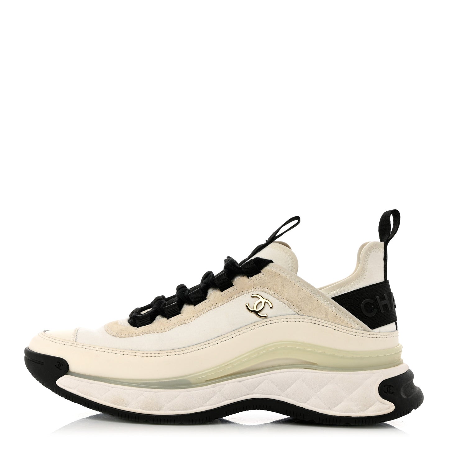 Velvet Calfskin Mixed Fibers CC Sneakers 39 Ivory Black