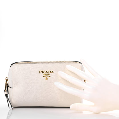 Prada Vitello Daino Cosmetic Pouch White 2 of 15