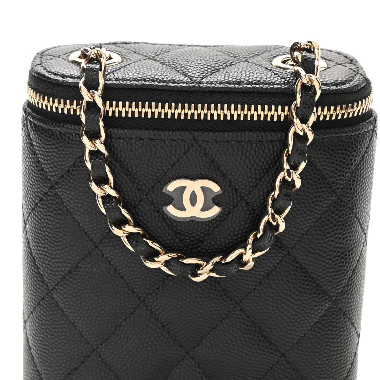 Caviar Quilted Small Vertical Coco Beauty Vanity Case With Chain Black