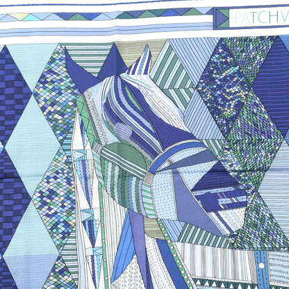 Hermes Cashmere Silk Patchwork Horse Shawl 140 Turquoise Vert Bleu 2 of 4