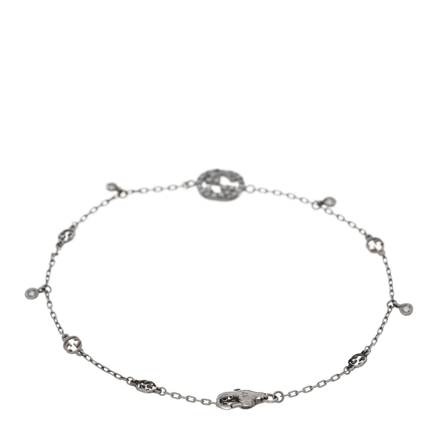 Gucci 18K White Gold Diamond GG Running Bracelet 5 of 8