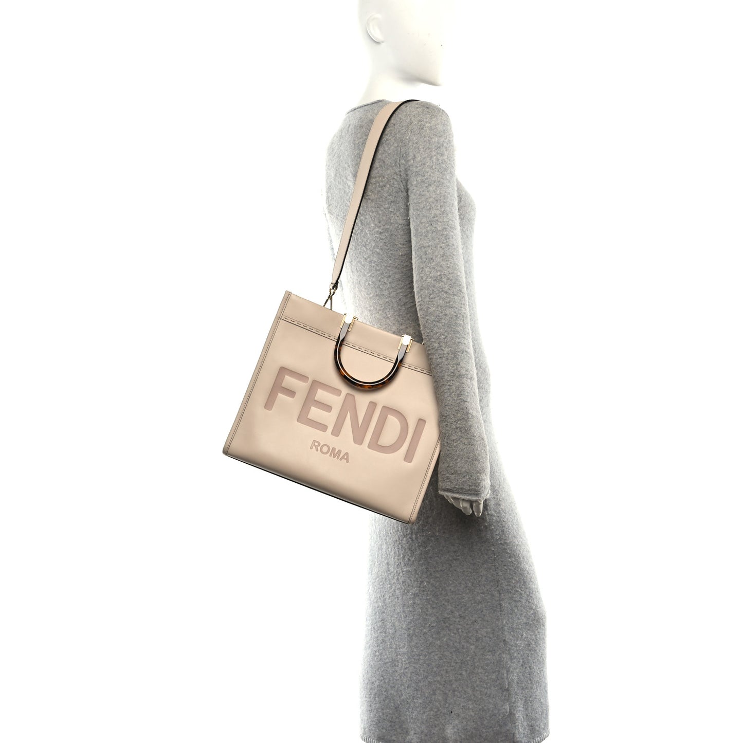 Vitello King Plexiglass Logo Embossed Medium Fendi Sunshine Shopper Tote Light Rose