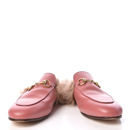 Gucci Calfskin Fur Womens Princetown Slippers 36.5 Lipstick Rose Natural 5 of 12