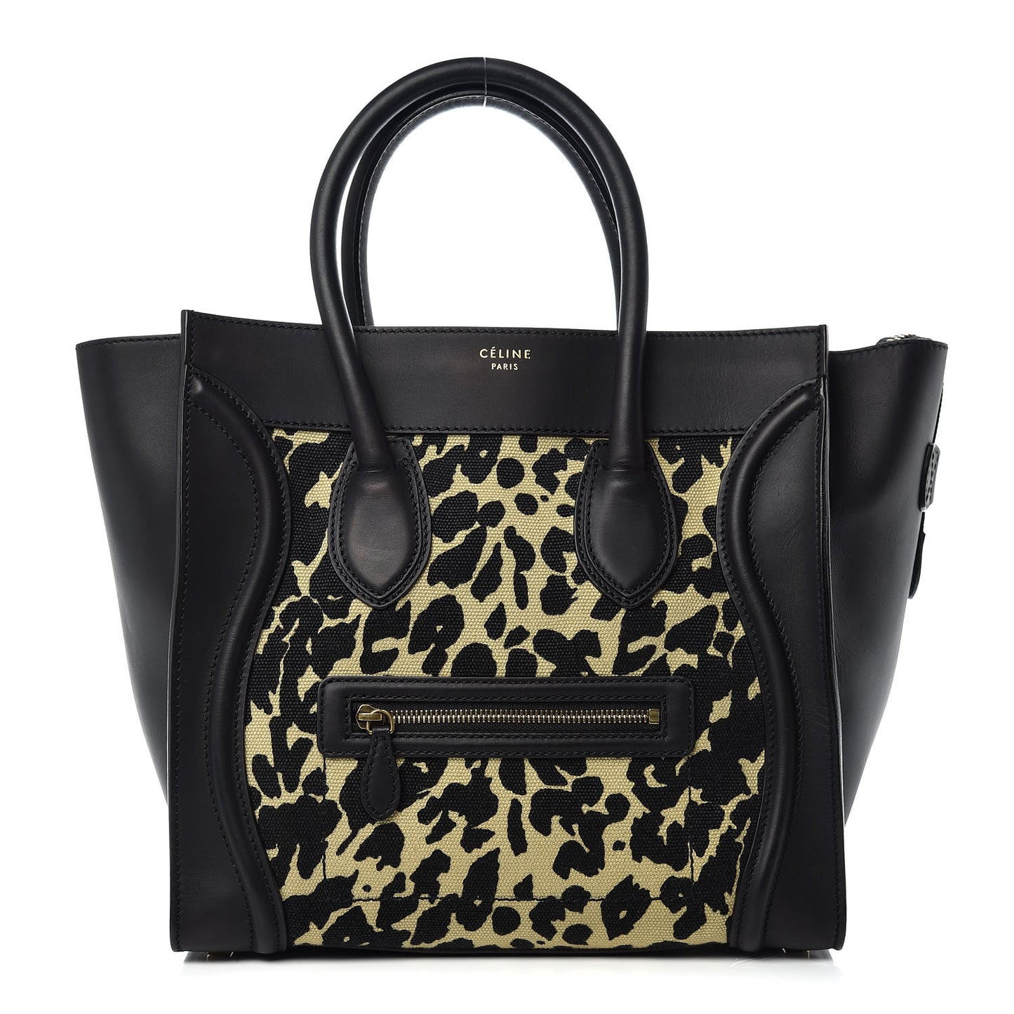 Canvas Smooth Calfskin Leopard Print Mini Luggage Black