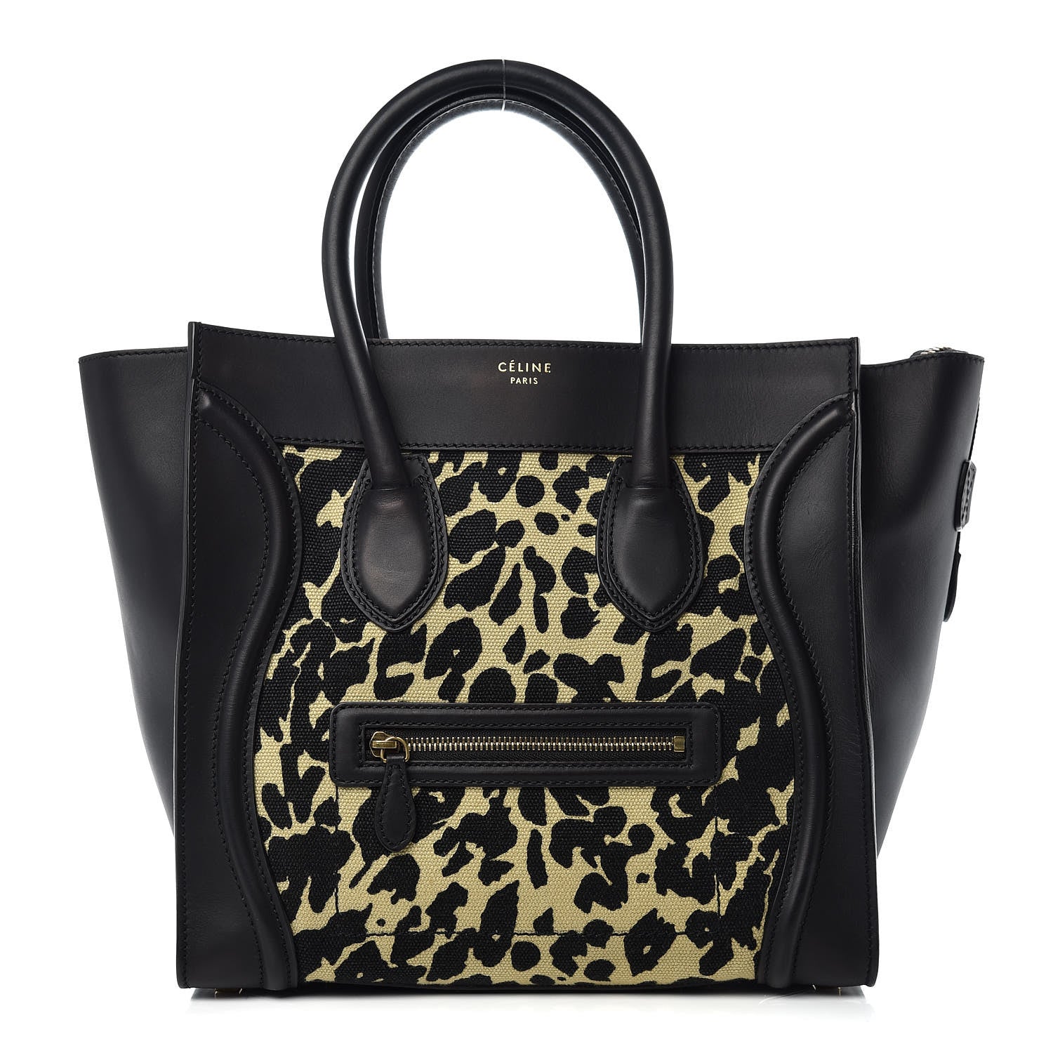 Celine Canvas Smooth Calfskin Leopard Print Mini Luggage Black 1 of 13