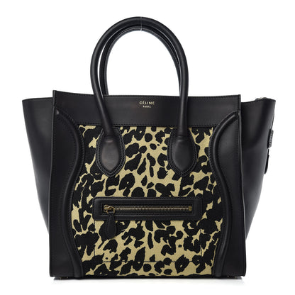 Celine Canvas Smooth Calfskin Leopard Print Mini Luggage Black 1 of 13
