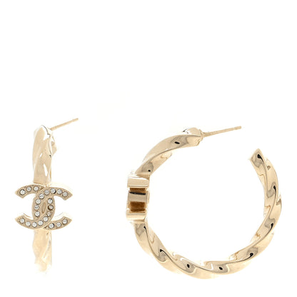 Chanel Metal Crystal Twist CC Hoop Earrings Gold 1 of 4