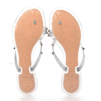 Valentino Garavani PVC Jelly Rockstud Bow Thong Sandals 38 Silver 5 of 8