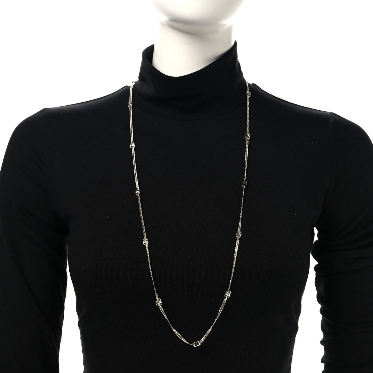Chanel Metal CC Long Chain Necklace Silver 2 of 5