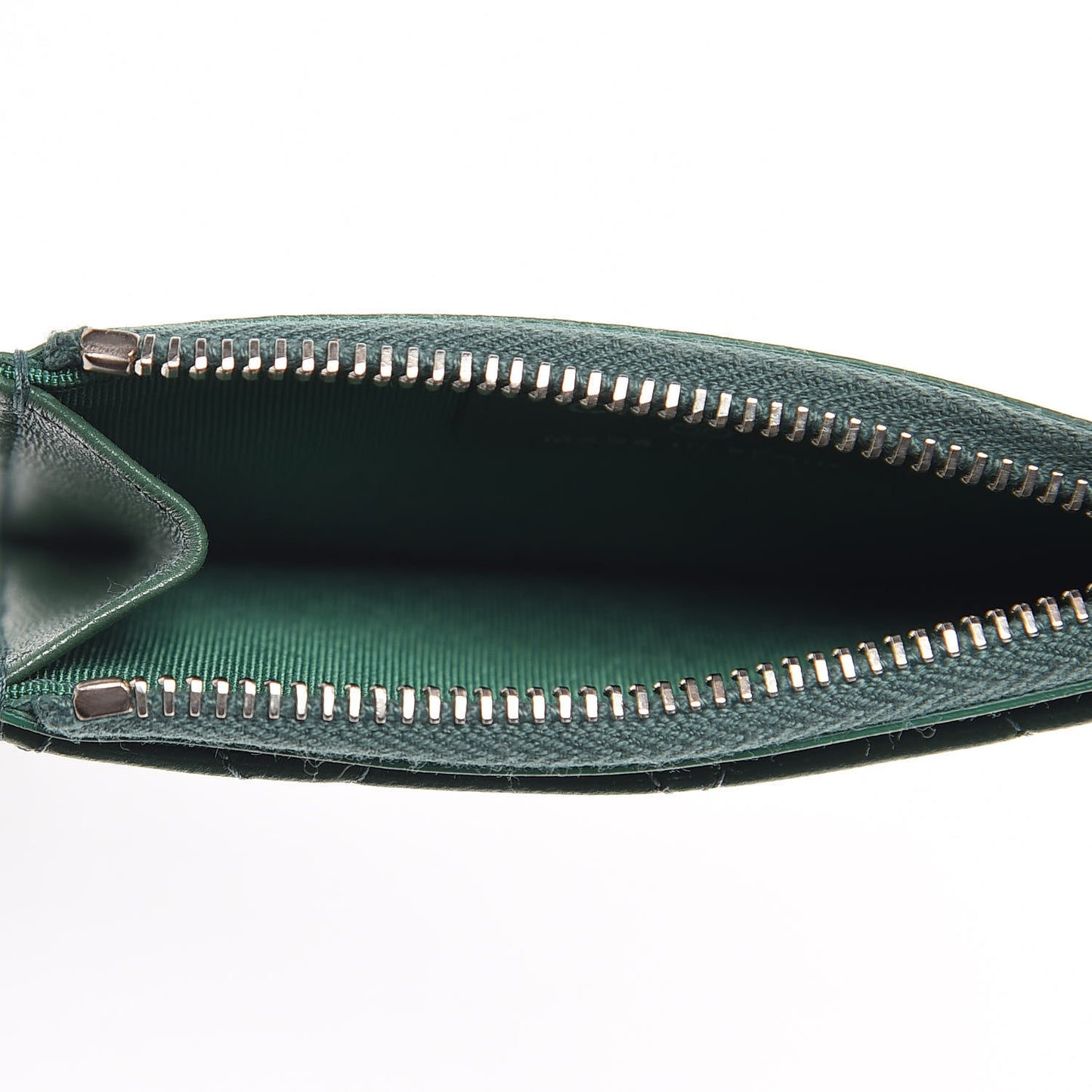 Lambskin Quilted Zip Card Holder Green