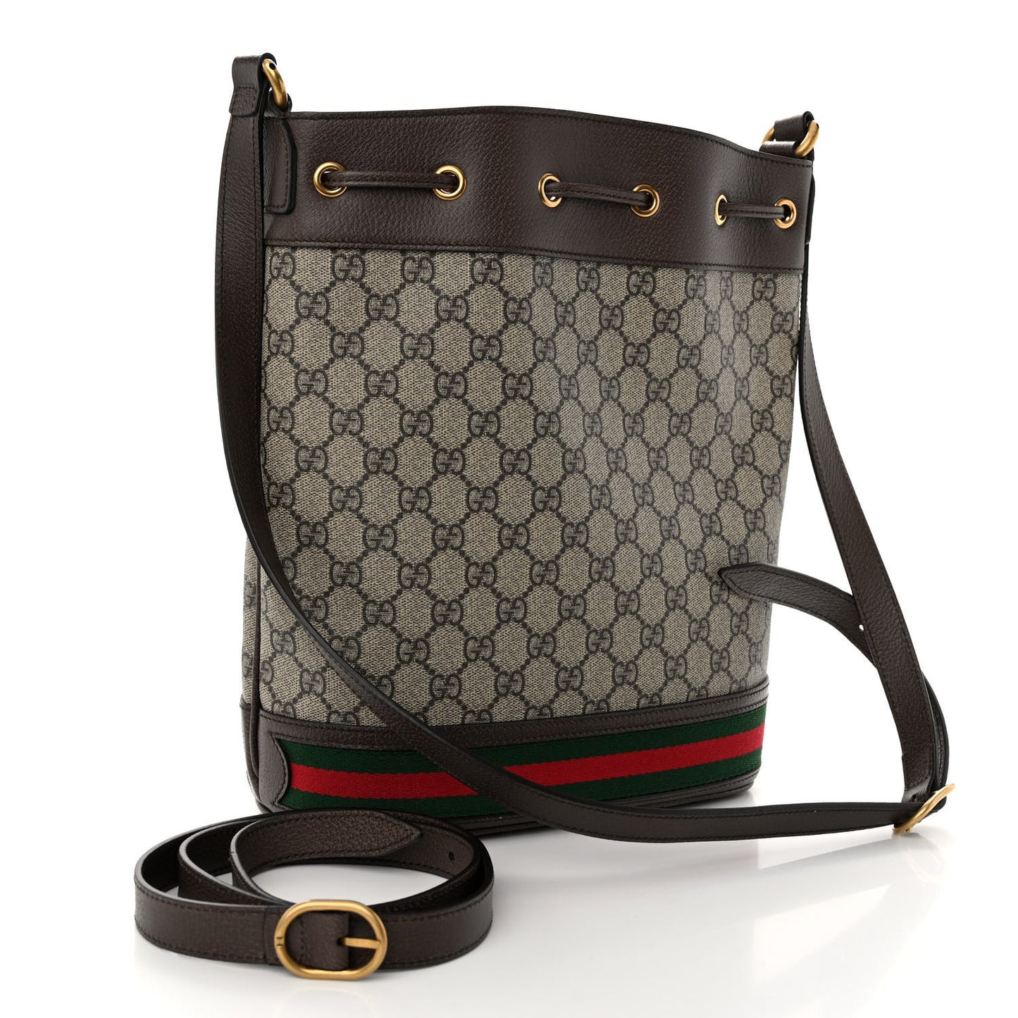 GG Supreme Monogram Web Ophidia Bucket Bag Brown