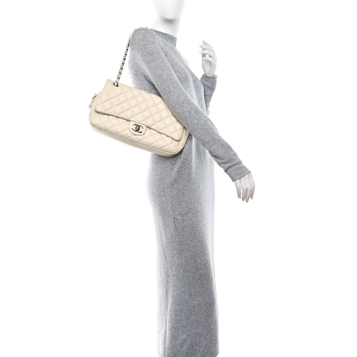 Chanel Caviar Quilted Jumbo Easy Flap Dark White 2 of 10