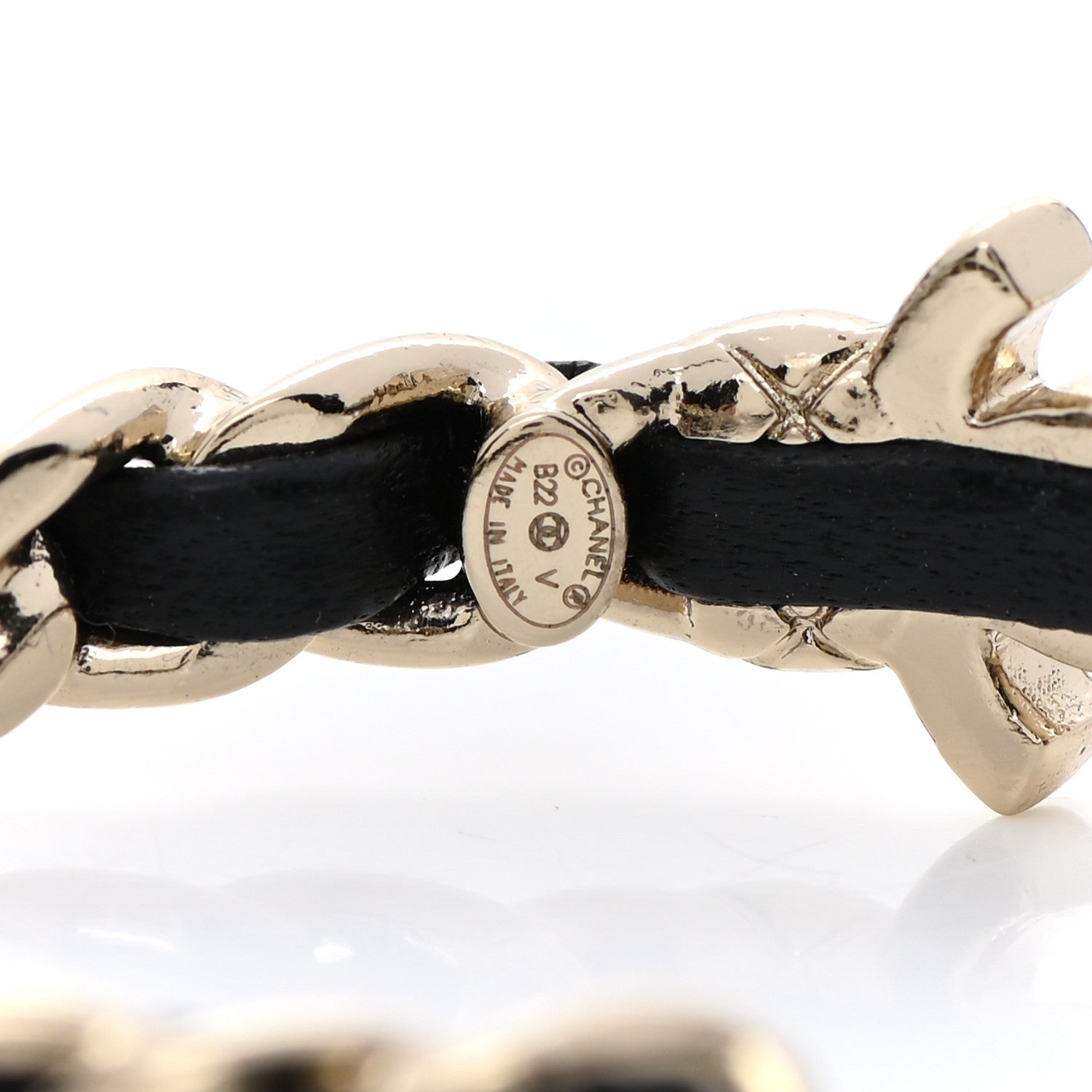 Chanel Metal Lambskin Quilted CC Turnlock Chain Hoop Earrings Gold Black 4 of 5