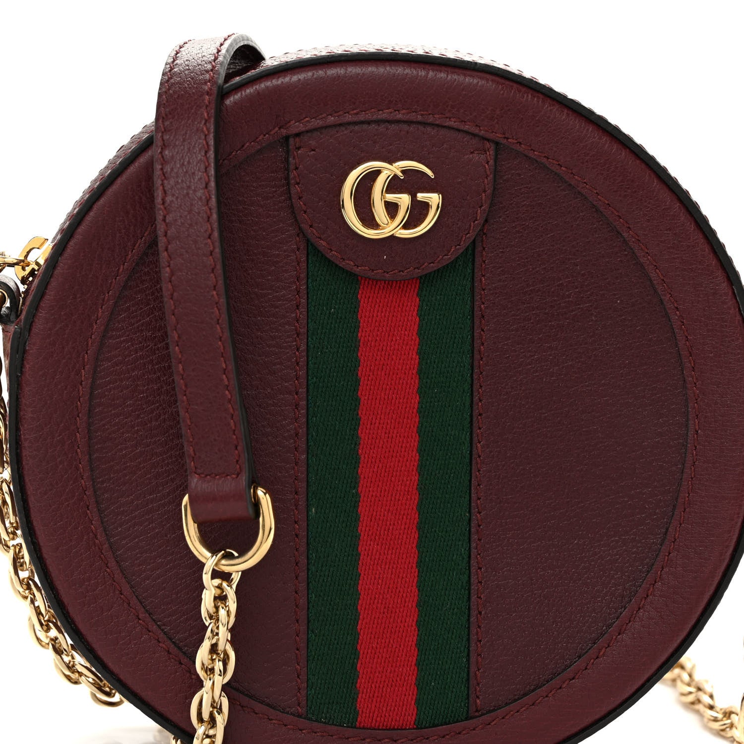 Gucci Soft Textured Calfskin Web Mini Ophidia Round Shoulder Bag Vintage Bordeaux 8 of 10