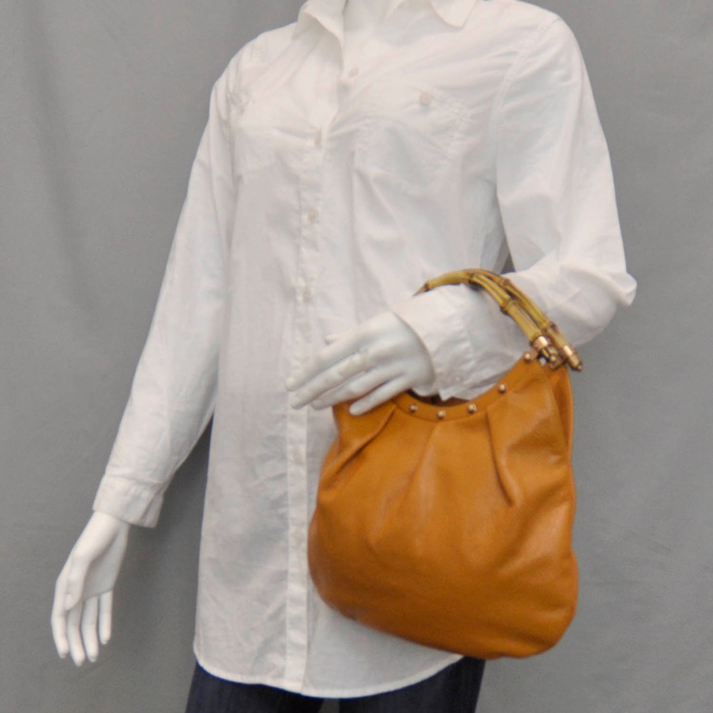 Leather Bamboo Handle Bag