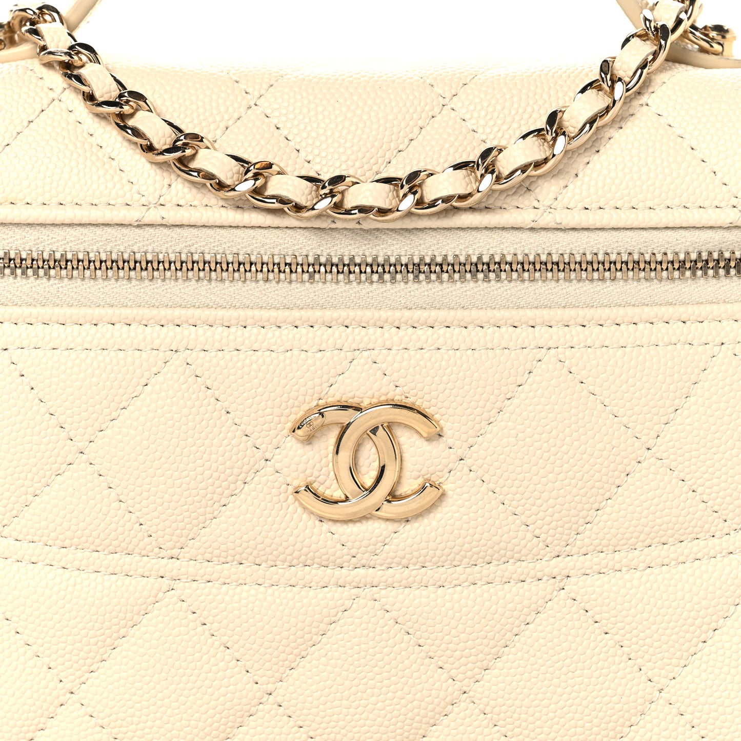 Caviar Quilted Trendy Handle Slim Vanity Ecru