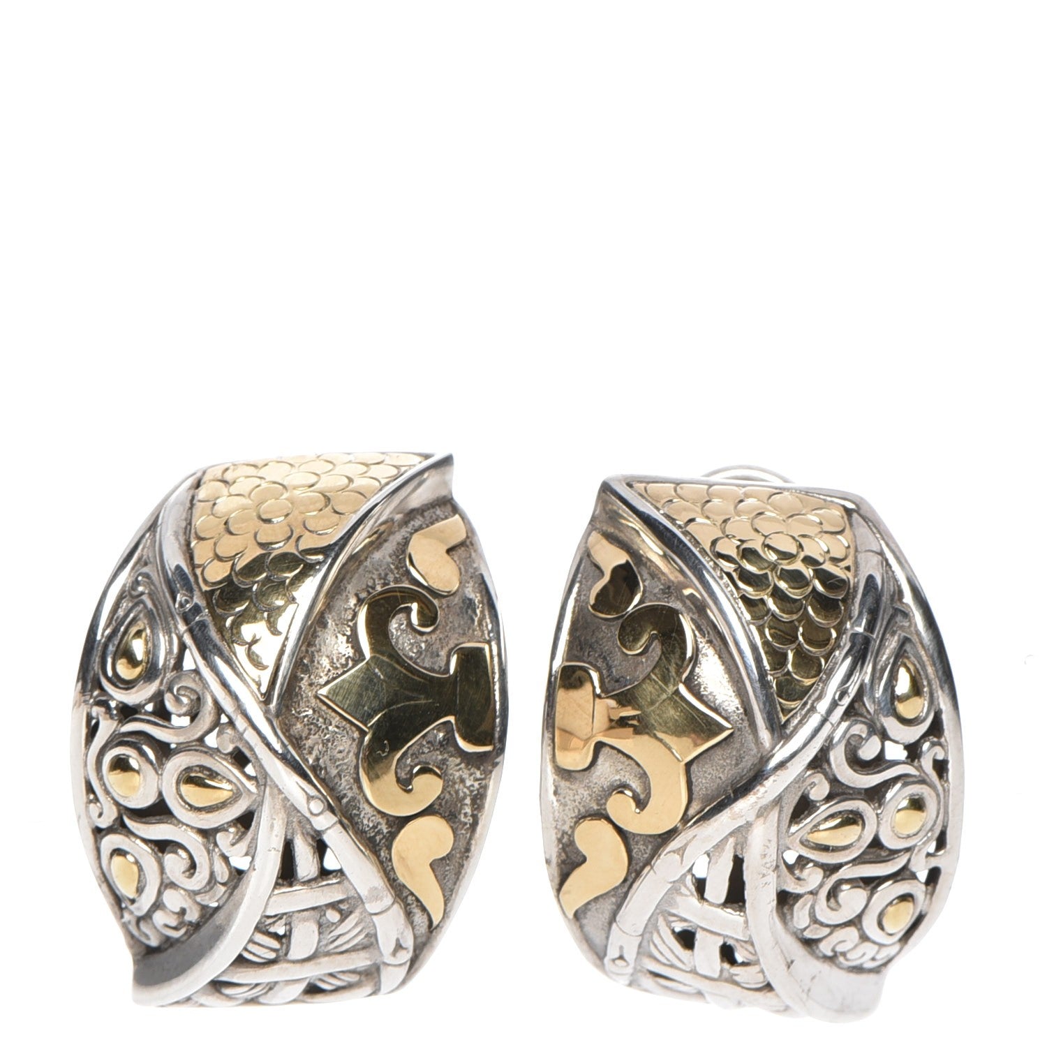 John Hardy Sterling Silver 18K Yellow Gold Fleur De Lis Lily Earrings 1 of 5