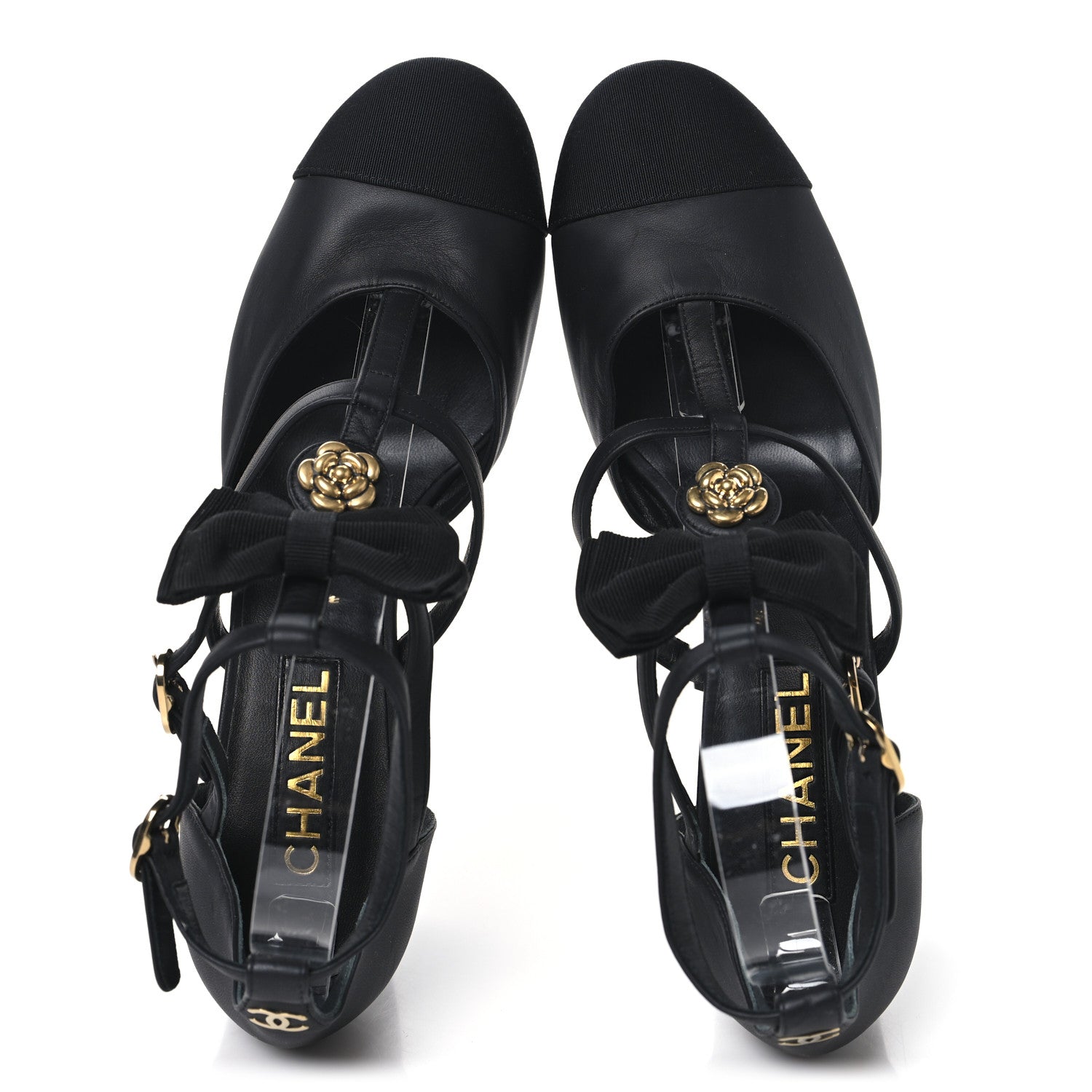 Chanel Lambskin Grosgrain Cap Toe Camellia Mary Jane Pumps 40