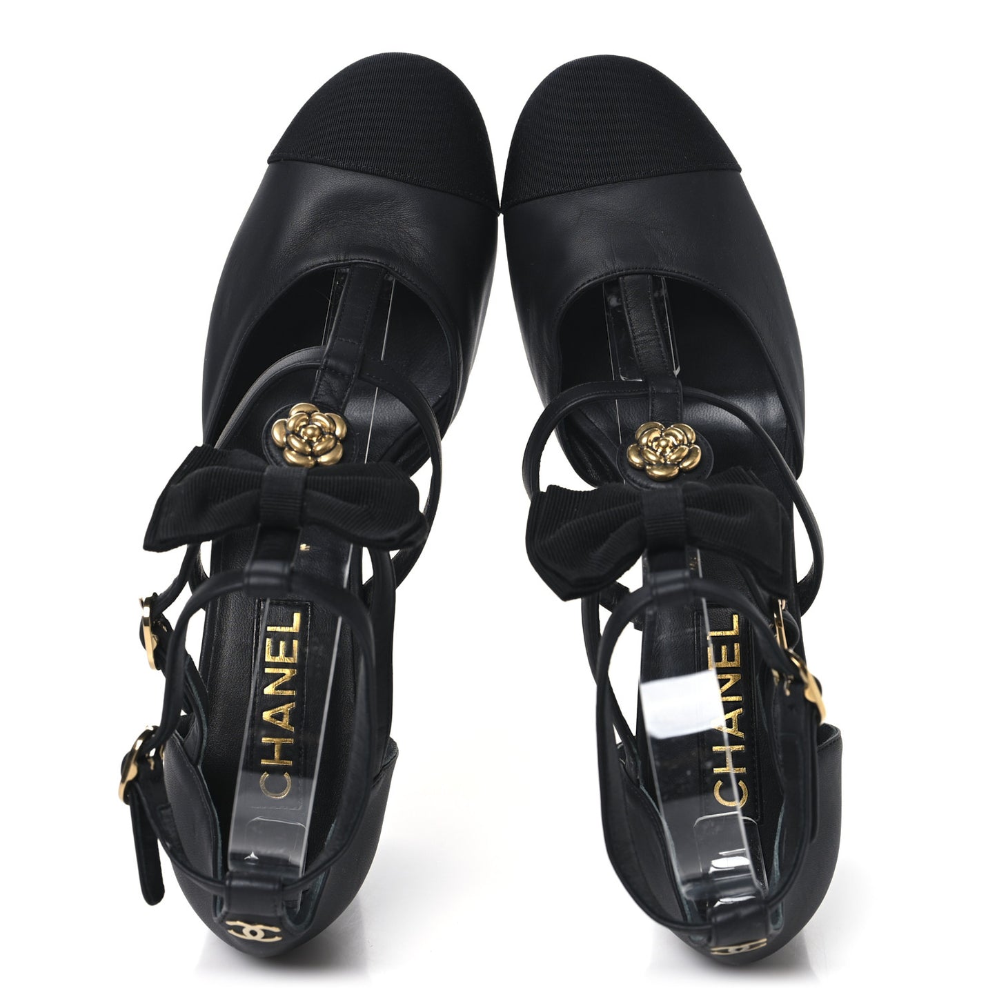 Lambskin Grosgrain Cap Toe Camellia Mary Jane Pumps 40 Black