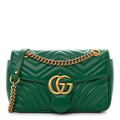 Gucci Calfskin Matelasse Small GG Marmont Shoulder Bag Emerald Green 1 of 8