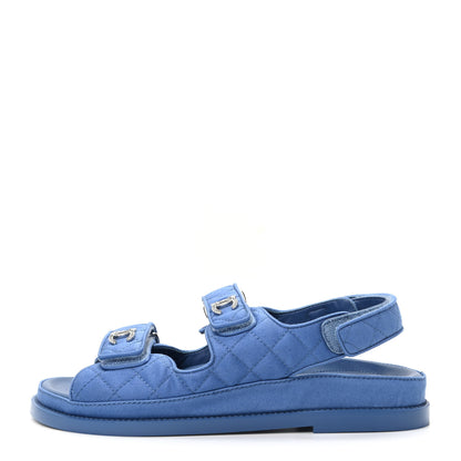 Chanel Grosgrain Quilted Velcro Dad Sandals 38 Blue 1 of 8