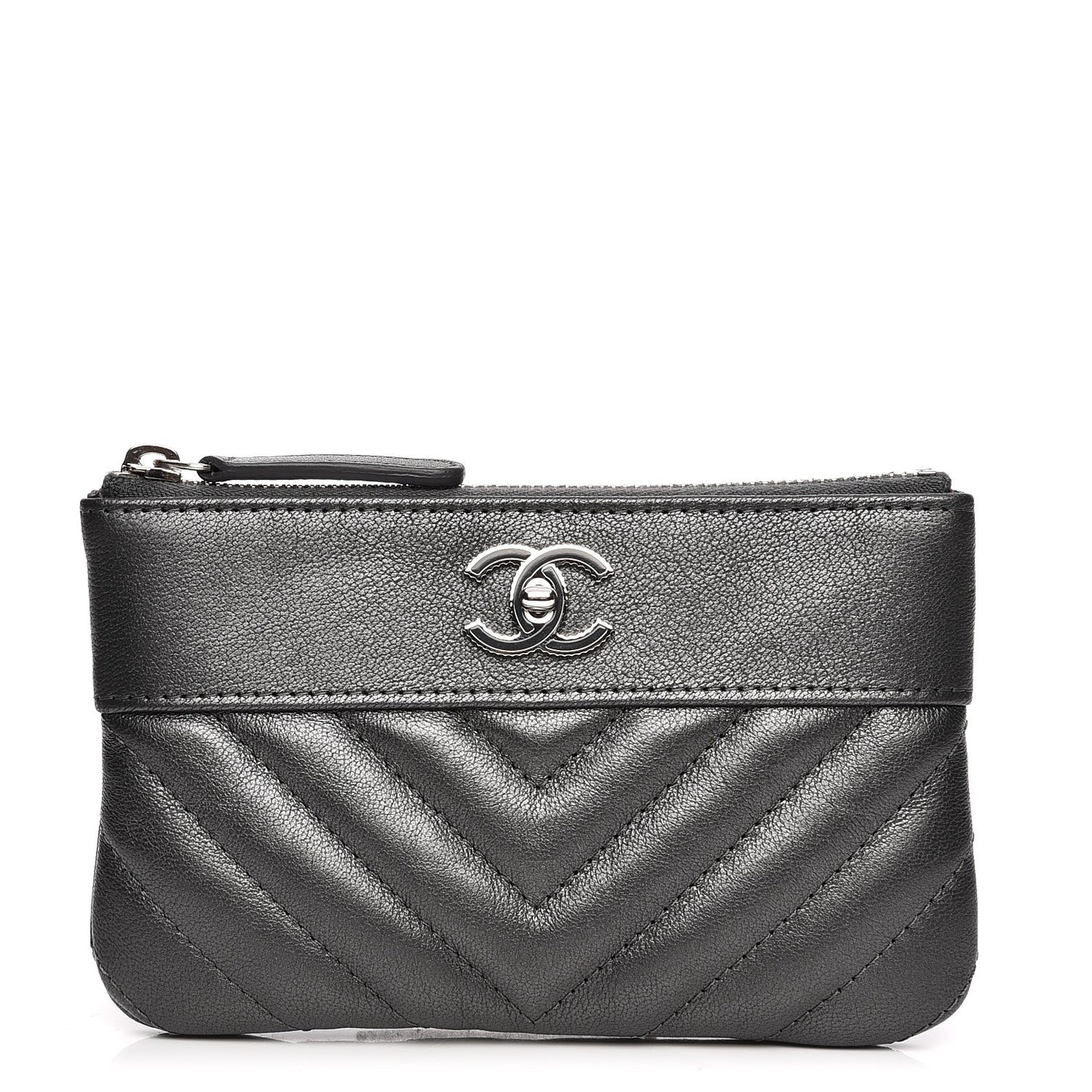 Metallic Sheepskin Quilted Small Pouch Dark Silver