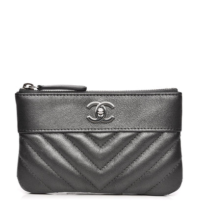 Chanel Metallic Sheepskin Quilted Small Pouch Dark Silver 1 of 8