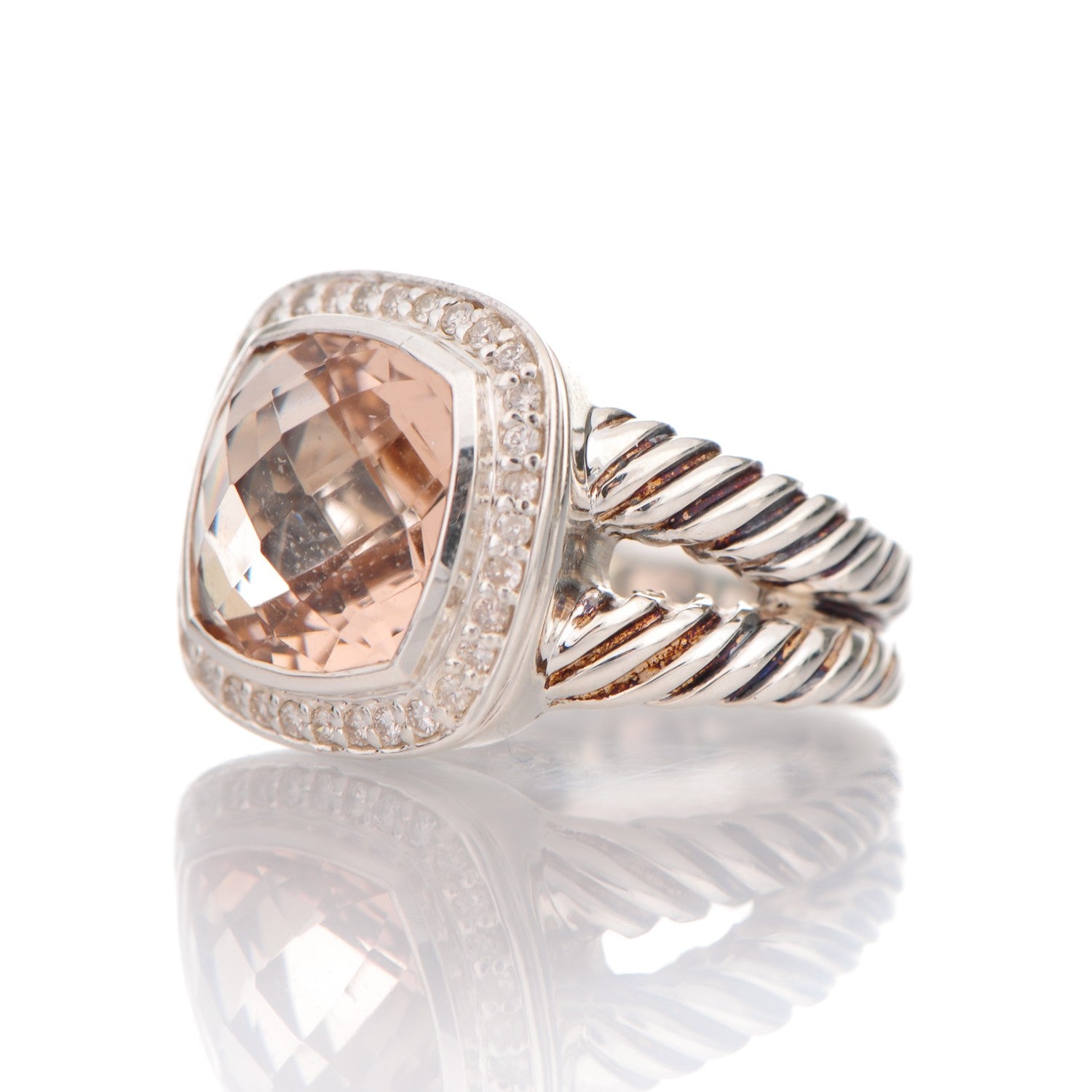 David Yurman Sterling Silver Diamond Morganite 11mm Albion Ring 54 6.75 3 of 6