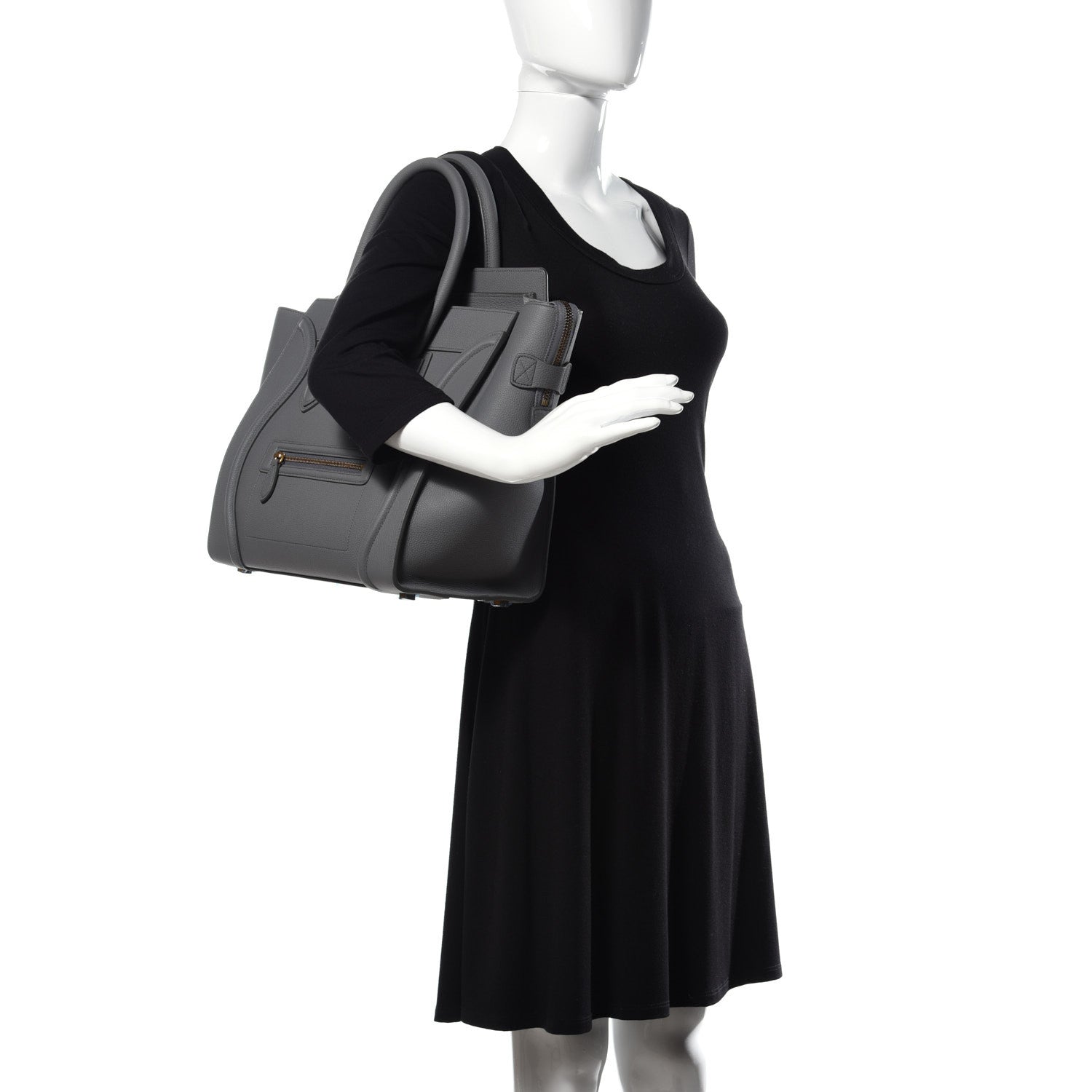 Celine Drummed Calfskin Mini Luggage Kohl 2 of 9