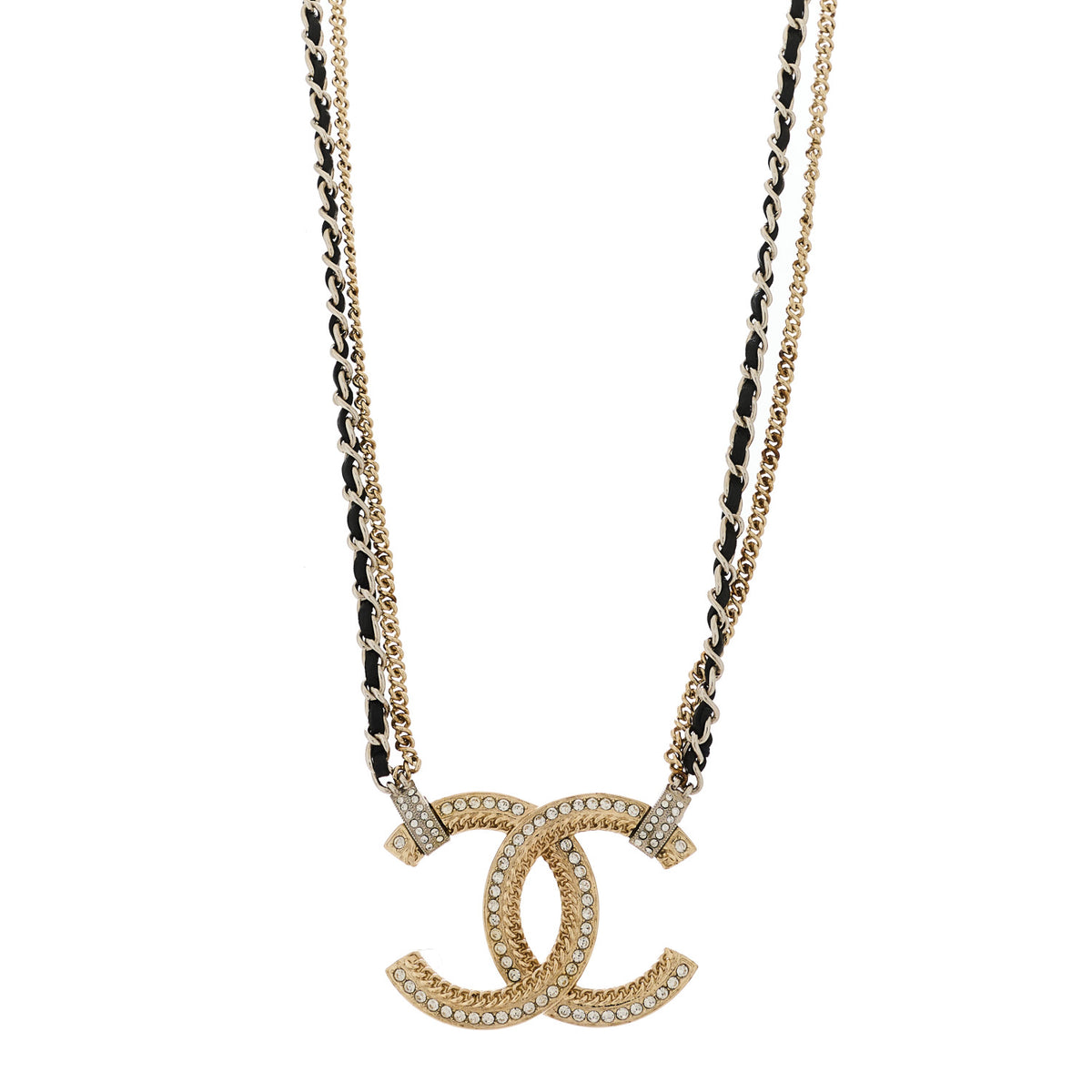 Metal Lambskin CC Chain Necklace Gold Black