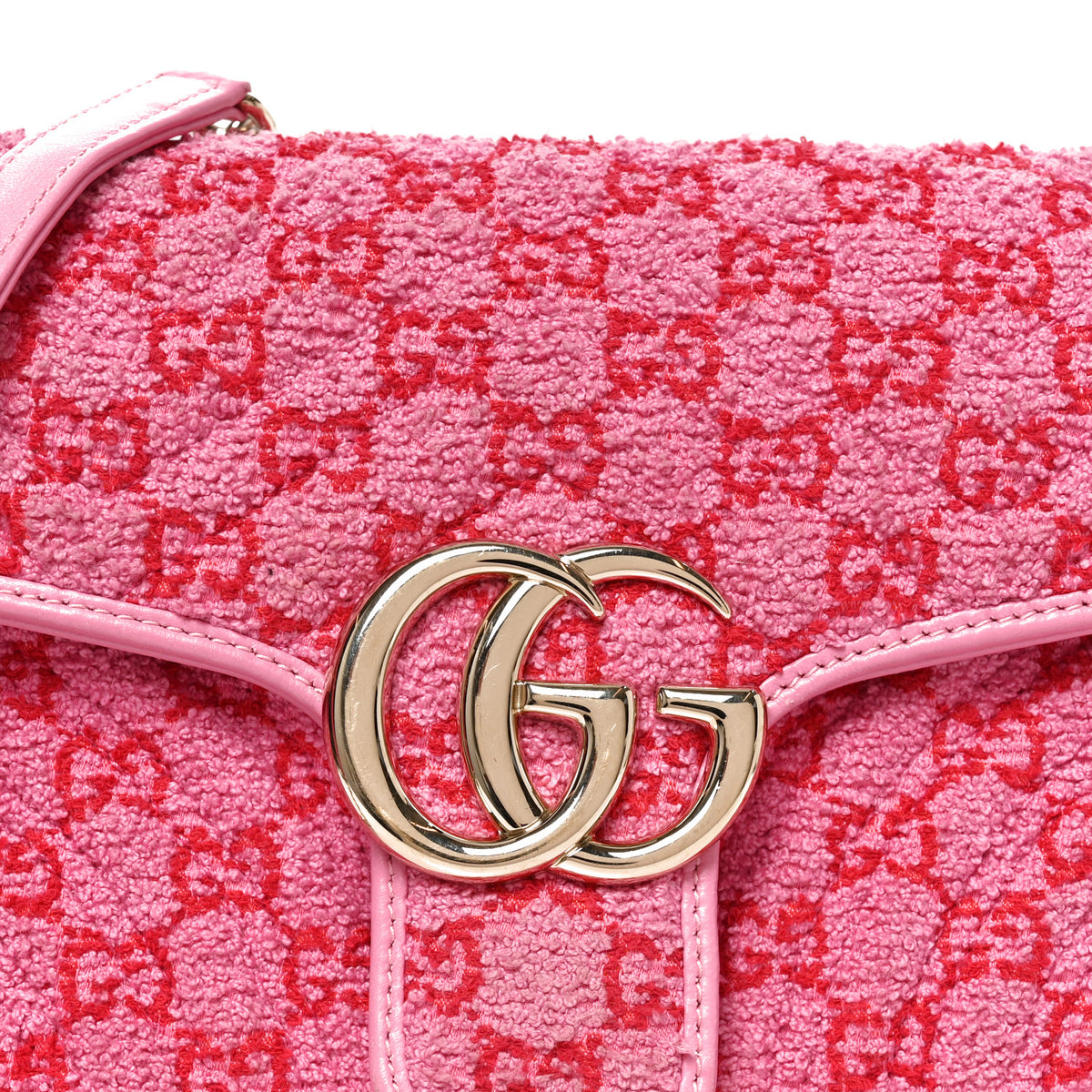 Sponge Boucle GG Monogram Small GG Marmont Shoulder Bag Pink Red