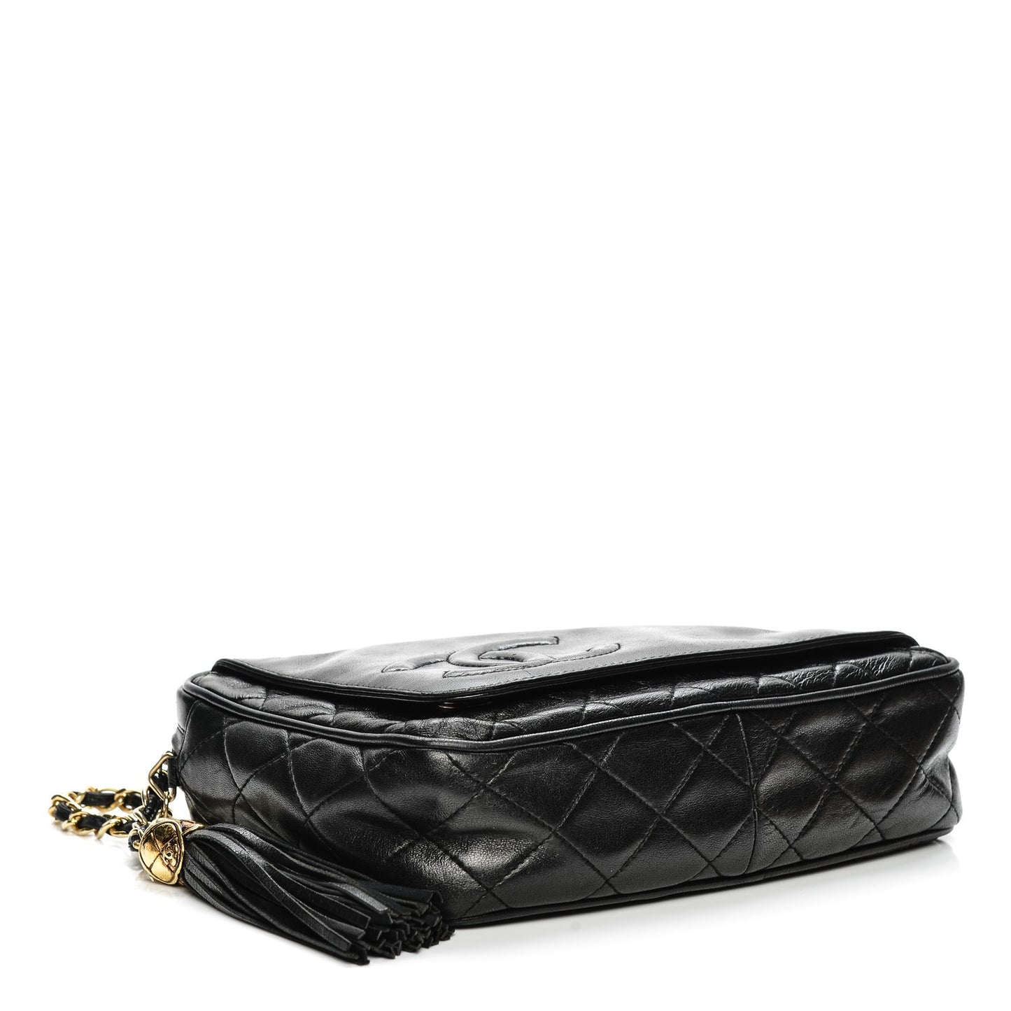 Lambskin Quilted Tassel Camera Case Black