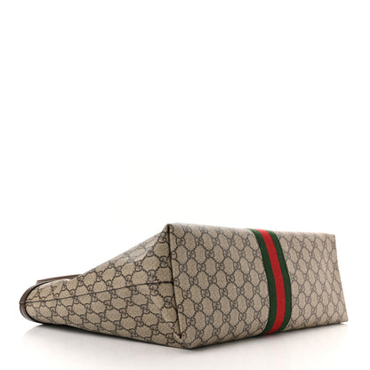Gucci GG Supreme Monogram Textured Calfskin Web Medium Ophidia Shopping Tote Beige Ebony New Acero 4 of 10