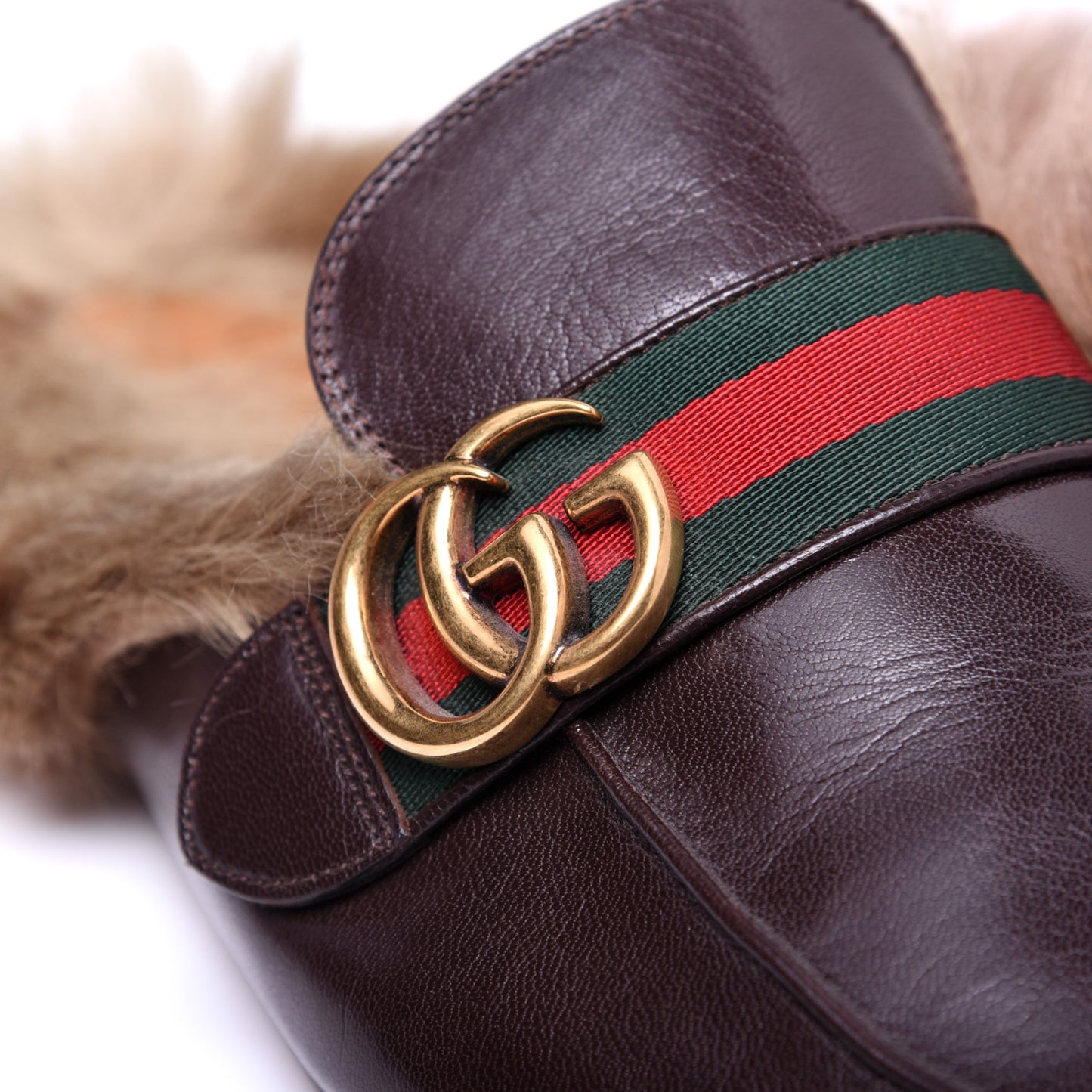 Goatskin Fur Web GG Mens Princetown Slippers 7.5 Cocoa