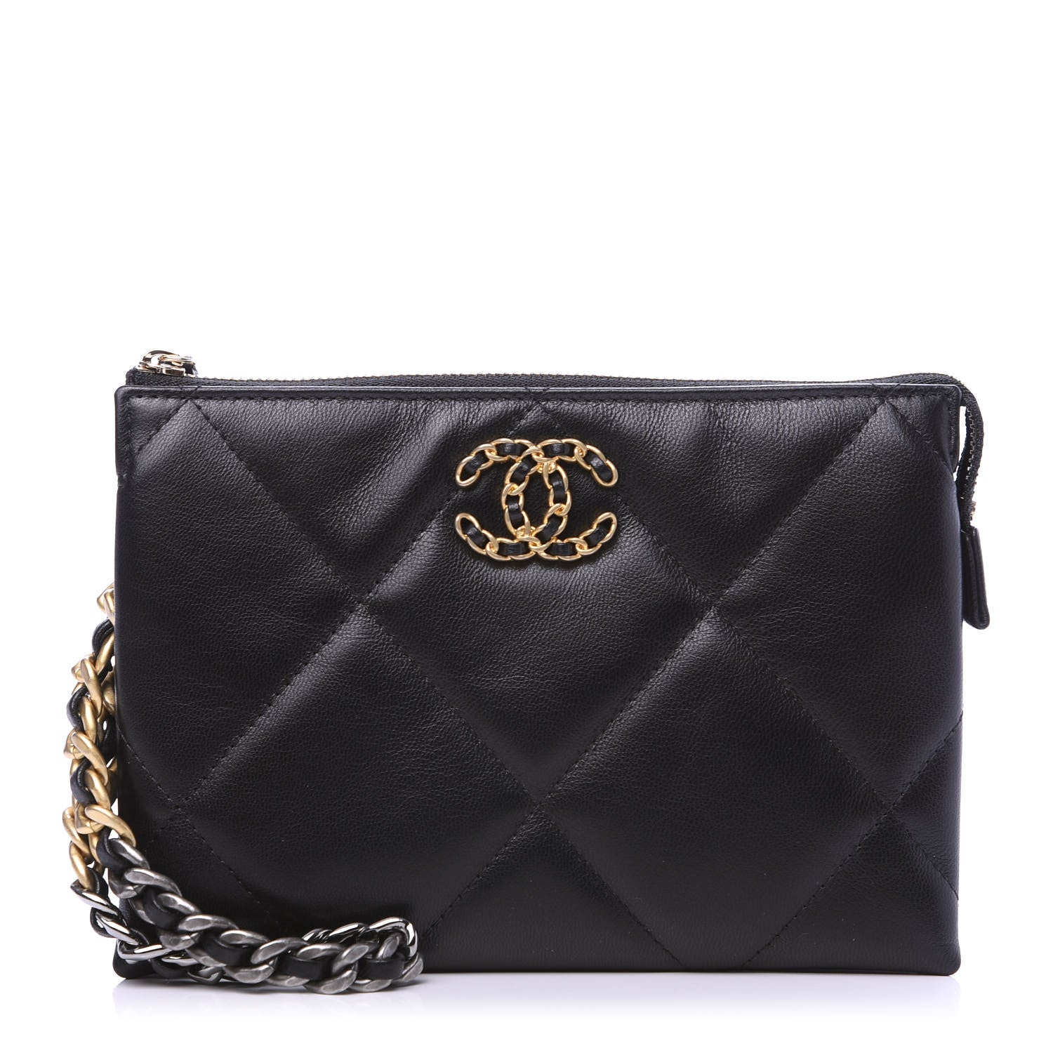 Chanel Shiny Goatskin Quilted Small Chanel 19 Pouch With Handle Black 1 of 9