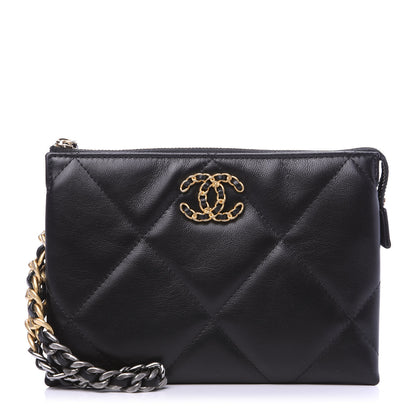 Chanel Shiny Goatskin Quilted Small Chanel 19 Pouch With Handle Black 1 of 9