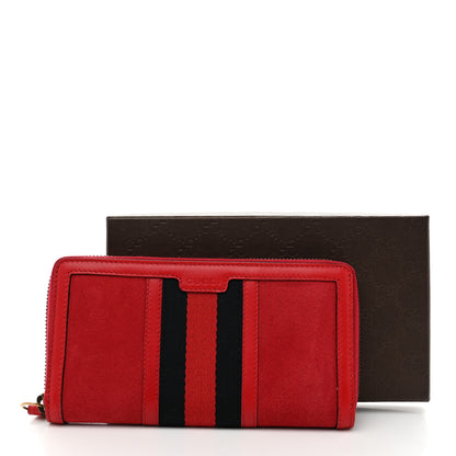 Gucci Suede Patent Web Ophidia Zip Around Wallet Hibiscus Red 8 of 8