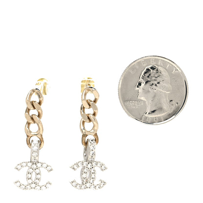 Chanel Metal Crystal CC Chain Drop Earrings Gold 2 of 3