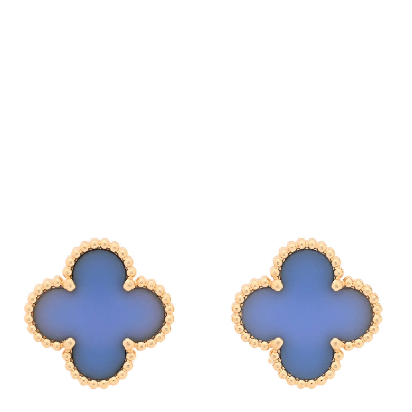 18K Yellow Gold Blue Agate Vintage Alhambra Earrings